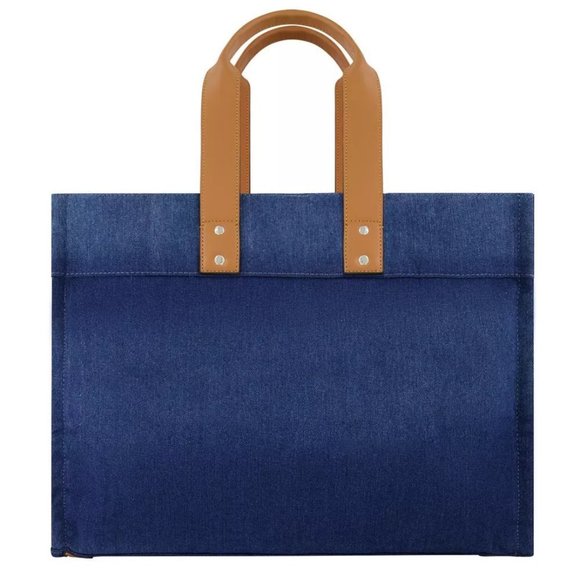 NWT True Religion Washed Navy Denim Large Tote - Picture 3 of 13